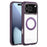 For iPhone 17 Pro Max Solid Color Edge Transparency Rotation Holder MagSafe Phone Case(Dark Purple)