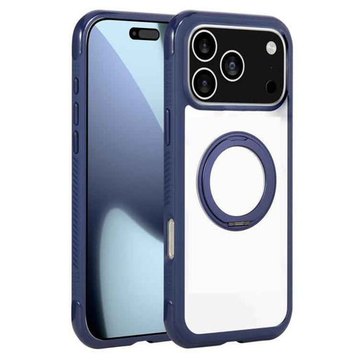 For iPhone 17 Pro Max Solid Color Edge Transparency Rotation Holder MagSafe Phone Case(Royal Blue)