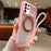 For Samsung Galaxy S25 Ultra / S24 Ultra 5G Solid Color Edge Transparency Rotation Holder MagSafe Phone Case with Wrist Strap(Pink)