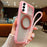 For Samsung Galaxy S25 / S24 5G Solid Color Edge Transparency Rotation Holder MagSafe Phone Case with Wrist Strap(Pink)