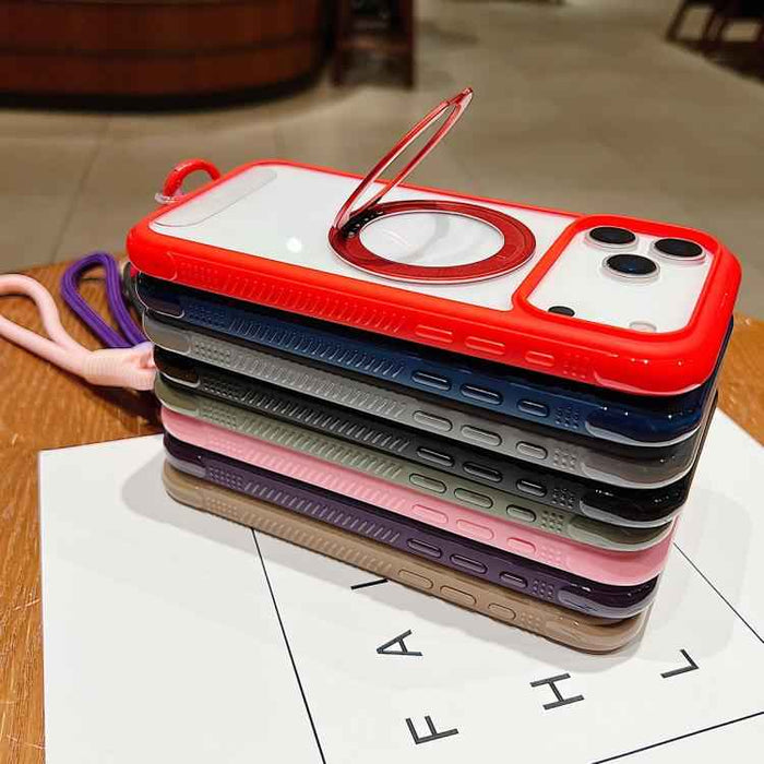 For Samsung Galaxy S25 / S24 5G Solid Color Edge Transparency Rotation Holder MagSafe Phone Case with Wrist Strap(Royal Blue)