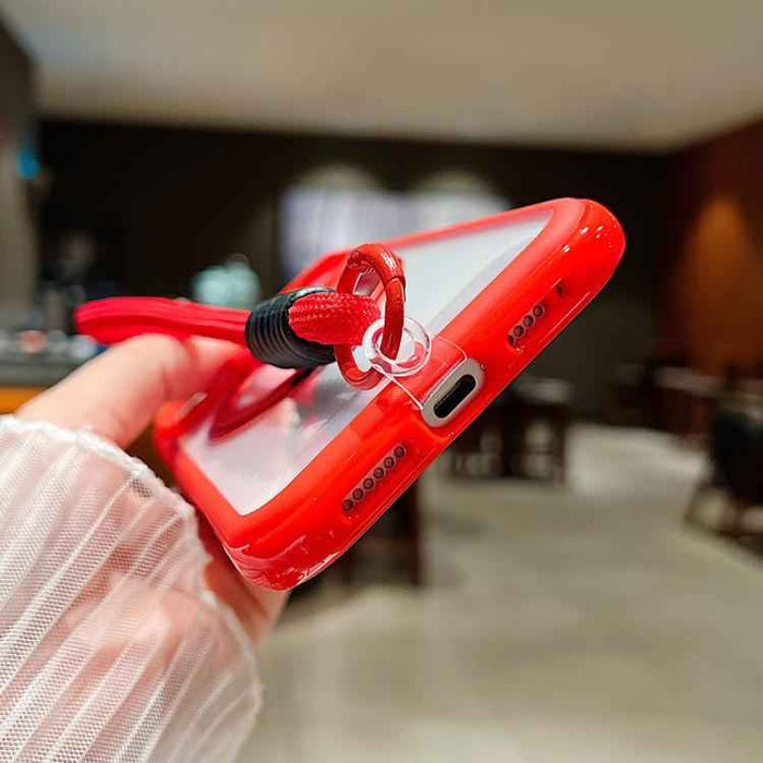 For Samsung Galaxy S25 / S24 5G Solid Color Edge Transparency Rotation Holder MagSafe Phone Case with Wrist Strap(Red)