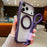 For iPhone 17 Pro Max Solid Color Edge Transparency Rotation Holder MagSafe Phone Case with Wrist Strap(Dark Purple)