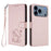 For iPhone 17 Pro Max Embossed Heart Cat Leather Phone Case with Hand Strap(Pink)
