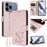 For iPhone 17 Pro Max Embossed Heart Cat Leather Phone Case with Hand Strap(Pink)