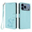 For iPhone 17 Pro Max Embossed Heart Cat Leather Phone Case with Hand Strap(Mint Green)