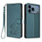 For iPhone 17 Pro Max Embossed Heart Cat Leather Phone Case with Hand Strap(Dark Green)