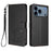 For iPhone 17 Pro Max Embossed Heart Cat Leather Phone Case with Hand Strap(Black)