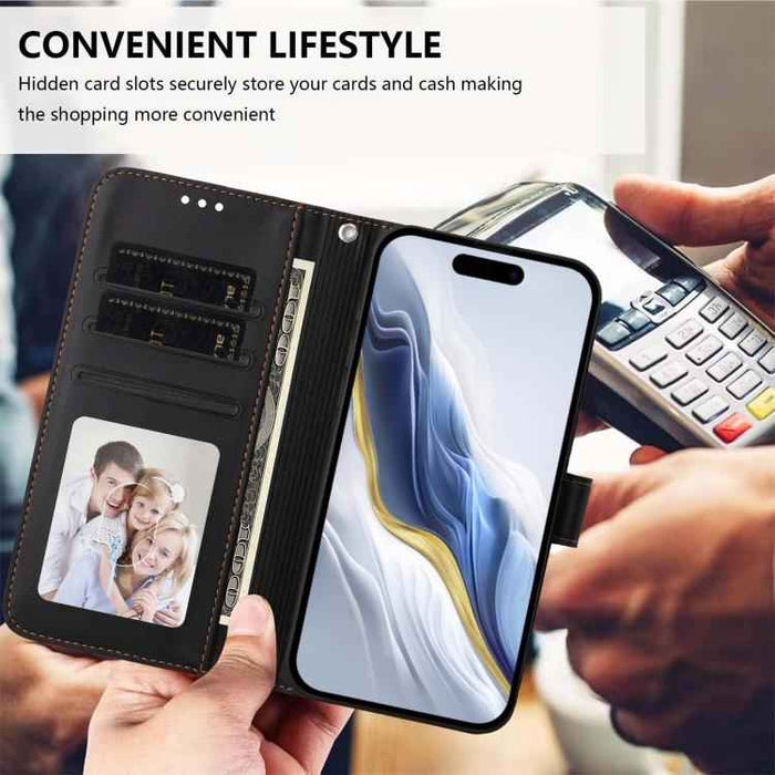 For iPhone 17 Pro Max Embossed Heart Cat Leather Phone Case with Hand Strap(Black)