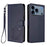 For iPhone 17 Pro Embossed Heart Cat Leather Phone Case with Hand Strap(Blue)