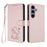For Samsung Galaxy S25+ / S24+ 5G Embossed Heart Cat Leather Phone Case with Hand Strap(Pink)