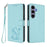 For Samsung Galaxy S25+ / S24+ 5G Embossed Heart Cat Leather Phone Case with Hand Strap(Mint Green)