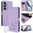 For Samsung Galaxy S25+ / S24+ 5G Embossed Heart Cat Leather Phone Case with Hand Strap(Light Purple)