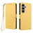 For Samsung Galaxy S25+ / S24+ 5G Embossed Heart Cat Leather Phone Case with Hand Strap(Yellow)