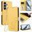 For Samsung Galaxy S25+ / S24+ 5G Embossed Heart Cat Leather Phone Case with Hand Strap(Yellow)