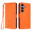 For Samsung Galaxy S25+ / S24+ 5G Embossed Heart Cat Leather Phone Case with Hand Strap(Orange)