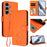 For Samsung Galaxy S25+ / S24+ 5G Embossed Heart Cat Leather Phone Case with Hand Strap(Orange)