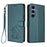 For Samsung Galaxy S25+ / S24+ 5G Embossed Heart Cat Leather Phone Case with Hand Strap(Dark Green)