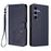 For Samsung Galaxy S25+ / S24+ 5G Embossed Heart Cat Leather Phone Case with Hand Strap(Blue)