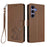 For Samsung Galaxy S25+ / S24+ 5G Embossed Heart Cat Leather Phone Case with Hand Strap(Brown)