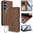 For Samsung Galaxy S25+ / S24+ 5G Embossed Heart Cat Leather Phone Case with Hand Strap(Brown)
