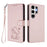 For Samsung Galaxy S25 Ultra 5G Embossed Heart Cat Leather Phone Case with Hand Strap(Pink)