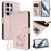 For Samsung Galaxy S25 Ultra 5G Embossed Heart Cat Leather Phone Case with Hand Strap(Pink)