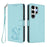 For Samsung Galaxy S25 Ultra 5G Embossed Heart Cat Leather Phone Case with Hand Strap(Mint Green)