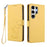 For Samsung Galaxy S25 Ultra 5G Embossed Heart Cat Leather Phone Case with Hand Strap(Yellow)