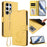 For Samsung Galaxy S25 Ultra 5G Embossed Heart Cat Leather Phone Case with Hand Strap(Yellow)
