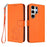 For Samsung Galaxy S25 Ultra 5G Embossed Heart Cat Leather Phone Case with Hand Strap(Orange)
