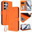 For Samsung Galaxy S25 Ultra 5G Embossed Heart Cat Leather Phone Case with Hand Strap(Orange)