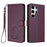 For Samsung Galaxy S25 Ultra 5G Embossed Heart Cat Leather Phone Case with Hand Strap(Dark Purple)