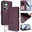 For Samsung Galaxy S25 Ultra 5G Embossed Heart Cat Leather Phone Case with Hand Strap(Dark Purple)