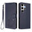 For Samsung Galaxy S25 Ultra 5G Embossed Heart Cat Leather Phone Case with Hand Strap(Blue)