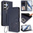 For Samsung Galaxy S25 Ultra 5G Embossed Heart Cat Leather Phone Case with Hand Strap(Blue)