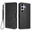 For Samsung Galaxy S25 Ultra 5G Embossed Heart Cat Leather Phone Case with Hand Strap(Black)