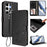 For Samsung Galaxy S25 Ultra 5G Embossed Heart Cat Leather Phone Case with Hand Strap(Black)