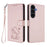 For Samsung Galaxy S25 FE 5G Embossed Heart Cat Leather Phone Case with Hand Strap(Pink)