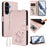 For Samsung Galaxy S25 FE 5G Embossed Heart Cat Leather Phone Case with Hand Strap(Pink)