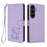 For Samsung Galaxy S25 FE 5G Embossed Heart Cat Leather Phone Case with Hand Strap(Light Purple)