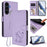For Samsung Galaxy S25 FE 5G Embossed Heart Cat Leather Phone Case with Hand Strap(Light Purple)