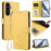 For Samsung Galaxy S25 FE 5G Embossed Heart Cat Leather Phone Case with Hand Strap(Yellow)