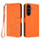 For Samsung Galaxy S25 FE 5G Embossed Heart Cat Leather Phone Case with Hand Strap(Orange)