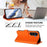 For Samsung Galaxy S25 FE 5G Embossed Heart Cat Leather Phone Case with Hand Strap(Orange)