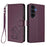 For Samsung Galaxy S25 FE 5G Embossed Heart Cat Leather Phone Case with Hand Strap(Dark Purple)