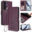 For Samsung Galaxy S25 FE 5G Embossed Heart Cat Leather Phone Case with Hand Strap(Dark Purple)