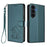 For Samsung Galaxy S25 FE 5G Embossed Heart Cat Leather Phone Case with Hand Strap(Dark Green)