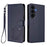 For Samsung Galaxy S25 FE 5G Embossed Heart Cat Leather Phone Case with Hand Strap(Blue)