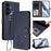 For Samsung Galaxy S25 FE 5G Embossed Heart Cat Leather Phone Case with Hand Strap(Blue)
